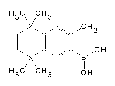 Chemical structure of 3,5,5,8,8-pentamethyl-5,6,7,8-tetrahydro-2-naphthylboronic acid