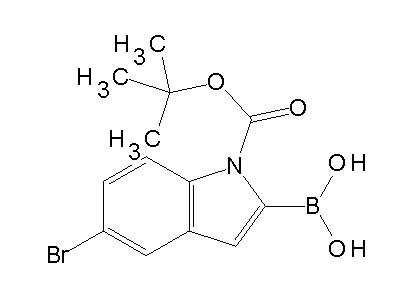 Chemical structure of 5-bromo-1-(tert-butylcarbamyl)-2-indolboronic acid