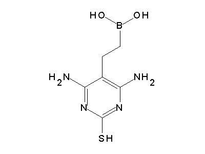 Chemical structure of 2-Mercapto-4,6-diamino-5-(2-dihydroxyborylethyl)pyrimidin