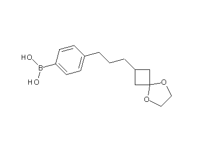 Chemical structure of 3-[3-(4-boronophenyl)propyl]cyclobutanone ethylene ketal