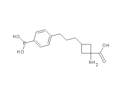 Chemical structure of 1-amino-3-[3-(4-boronophenyl)propyl]cyclobutanecarboxylic acid