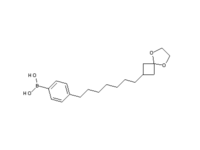 Chemical structure of 3-[7-(4-boronophenyl)heptyl]cyclobutanone ethylene ketal