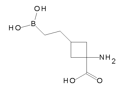 Chemical structure of 1-amino-3-(2-boronoethyl)cyclobutanecarboxylic acid