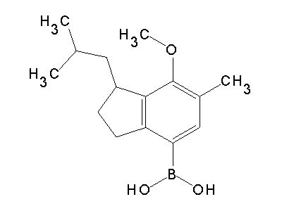 Chemical structure of (1-isobutyl-7-methoxy-6-methyl-4-indanyl)boronic acid