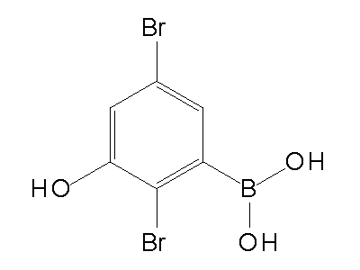 Chemical structure of 2,5-dibromo-3-hydroxyphenylboronic acid