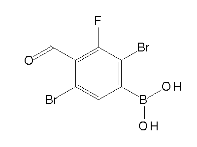Chemical structure of 2,5-dibromo-3-fluoro-4-formylphenylboronic acid