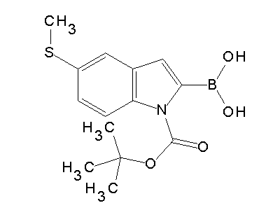 Chemical structure of N-Boc-5-(methylthio)indol-2-ylboronic acid