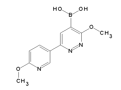 Chemical structure of 3-methoxy-6-(2-methoxypyridin-5-yl)-4-pyridazinylboronic acid