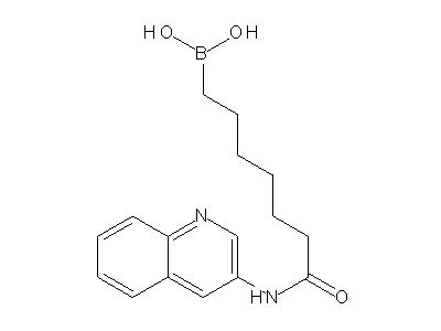 Chemical structure of 7-oxo-7-(quinolin-3-yl)aminoheptylboronic acid