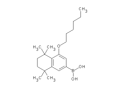 Chemical structure of 4-hexyloxy-5,5,8,8-tetramethyl-5,6,7,8-tetrahydronaphthalen-2-ylboronic acid