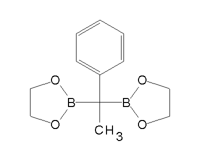 Chemical structure of 2,2'-(1-phenyl-ethane-1,1-diyl)-bis-[1,3,2]dioxaborolane