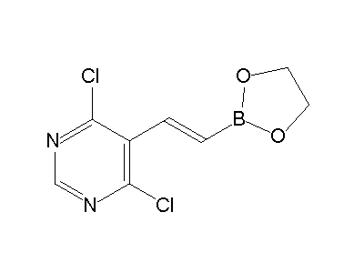 Chemical structure of 4,6-dichloro-5-(2-[1,3,2]dioxaborolan-2-yl-vinyl)-pyrimidine