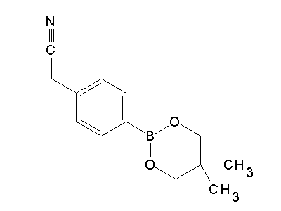 Chemical structure of 5,5-dimethyl-2-(4-cyanomethylphenyl)-1,3,2-dioxaborinane