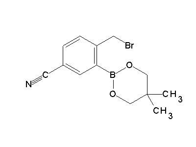 Chemical structure of 4-(bromomethyl)-3-(5,5-dimethyl-1,3,2-dioxaborinan-2-yl)benzonitrile