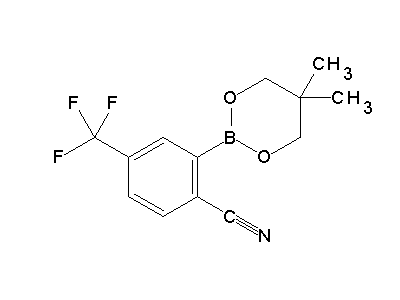 Chemical structure of 2-(5,5-dimethyl-1,3,2-dioxaborinan-2-yl)-4-trifluoromethylbenzonitrile