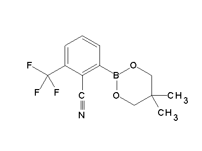 Chemical structure of 2-(5,5-dimethyl-1,3,2-dioxaborinan-2-yl)-6-trifluoromethylbenzonitrile