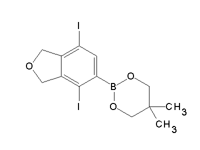 Chemical structure of 2-(4,7-diiodo-1,3-dihydro-2-benzofuran-5-yl)-5,5-dimethyl-1,3,2-dioxaborinane