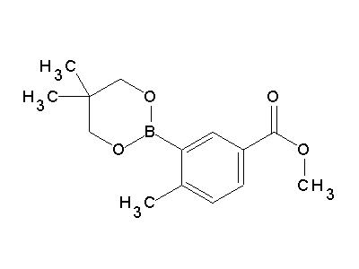Chemical structure of methyl 3-(5,5-dimethyl-1,3,2-dioxaborinan-2-yl)-4-methylbenzoate