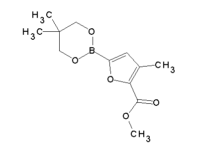 Chemical structure of methyl 5-(5,5-dimethyl-1,3,2-dioxaborinan-2-yl)-3-methylfuran-2-carboxylate