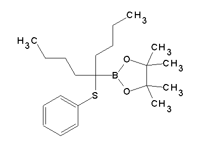 Chemical structure of 2-(1-butyl-1-phenylsulfanyl-pentyl)-4,4,5,5-tetramethyl-[1,3,2]dioxaborolane
