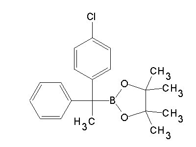Chemical structure of 2-[1-(4-chlorophenyl)-1-phenylethyl]-4,4,5,5-tetramethyl-1,3,2-dioxaborolane