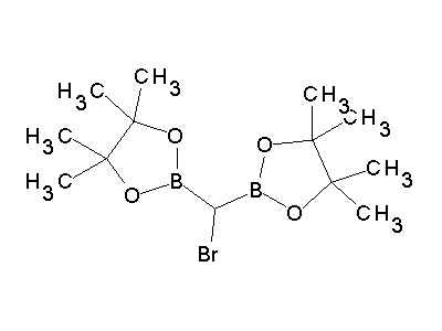 Chemical structure of 4,4,5,5,4',4',5',5'-octamethyl-2,2'-bromomethanediyl-bis-[1,3,2]dioxaborolane