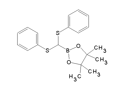 Chemical structure of 2-(bis-phenylsulfanyl-methyl)-4,4,5,5-tetramethyl-[1,3,2]dioxaborolane