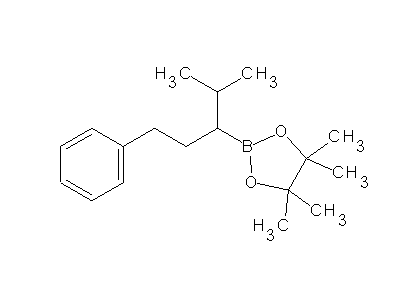 Chemical structure of 4,4,5,5-tetramethyl-2-(4-methyl-1-phenylpentan-3-yl)-1,3,2-dioxaborolane