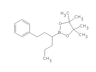 Chemical structure of 4,4,5,5-tetramethyl-2-(1-phenylhexan-3-yl)-1,3,2-dioxaborolane