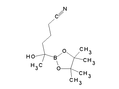 Chemical structure of 5-hydroxy-5-(4,4,5,5-tetramethyl-1,3,2-dioxaborolan-2-yl)hexanenitrile