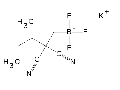 Chemical structure of potassium 2,2-dicyano-3-methylpentyltrifluoroborate